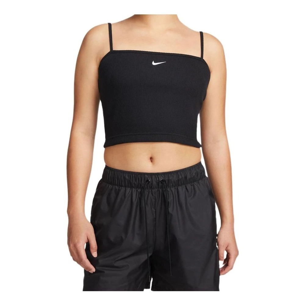 Nike Sportswear Essentials Women Black Ribbed Cami Crop Top‎ DQ5922-010 Medium